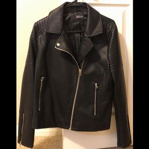 Topshop Leather & Faux-Leather Biker Jacket